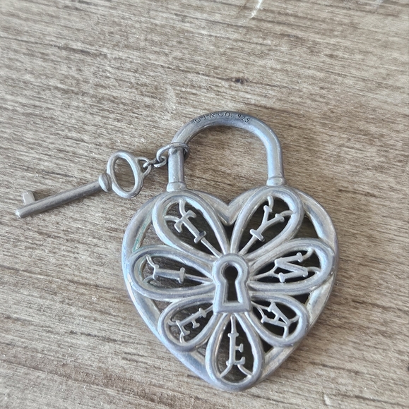 Heart Shaped Silver Padlock with Key